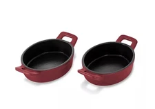 Zakarian Cast Iron Non-Stick Mini Baking Oval Pans- Set of 2- Cranberry