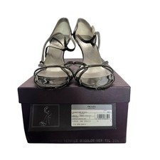 PRADA Vernice Bicolor Patent Leather Heels Nero Talco EU 38.5 US 8 1X9122 Sandal