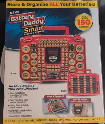 Ontel Battery Daddy Smart 150 Battery Storage Box Double-Sided Built-In Tester
