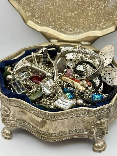 1 LB Silver Tone Mixed Vintage Costume Jewelry Lot Tangled & Untested