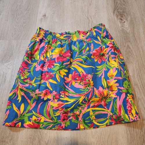 Gonna J Crew misto lino taglia 4 tasche foderata floreale tropicale crociera hawaiana - Foto 1 di 7
