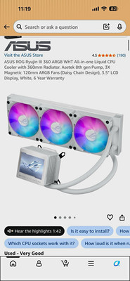 ASUS ROG Ryujin III 360 ARGB WHT 360mm Liquid CPU Cooler 3.5'' LCD White