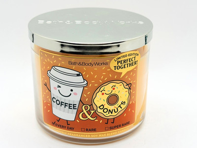 Bath & Body Works COFFEE & DONUTS Large 3 Wick Scented Candle Perfect Together