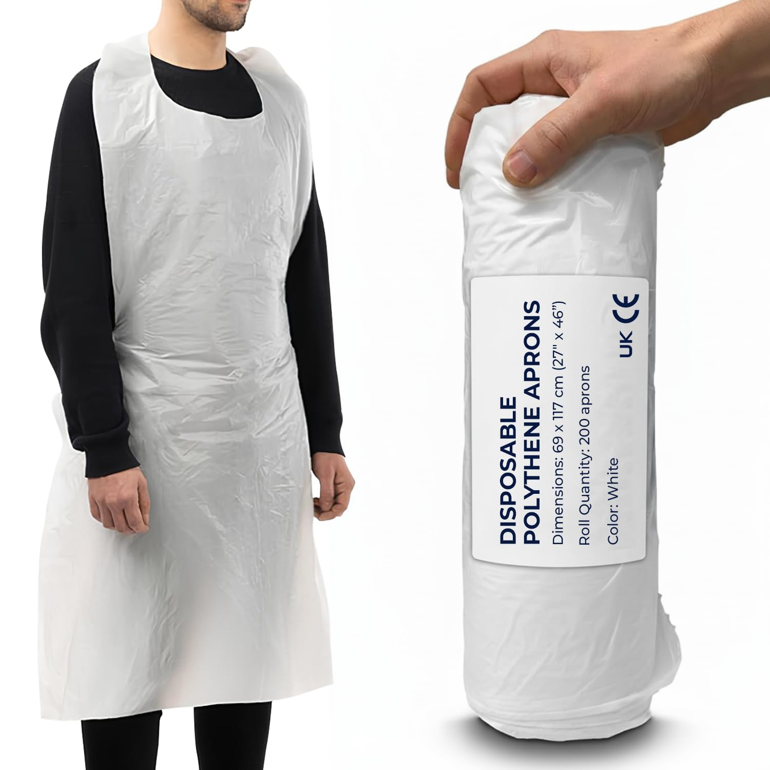 200 Disposable Aprons White Roll Pack Multipurpose Strong Waterproof Plastic Apr