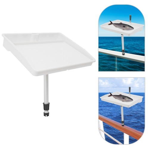fishing rod holder cutting board HITORHIKE Boat Bait Table with Stainless Steel Arm, Single Holder, 360° Rotating Surface, Knife & Plier Slots, Drain Channel – Fish Cleaning & Fillet Station for Boats draining channels direct water and fish waste overboard to maintain a clean deck during prep work Bass Pro Shops Fillet and