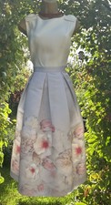 Ted Baker  2  Occasion Ivory  grey pink  Floral Fit & Flare Dress UK 10 satin 