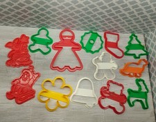 13 Vintage Wilton Cookie Cutters Holidays Red Green White Plastic Christmas