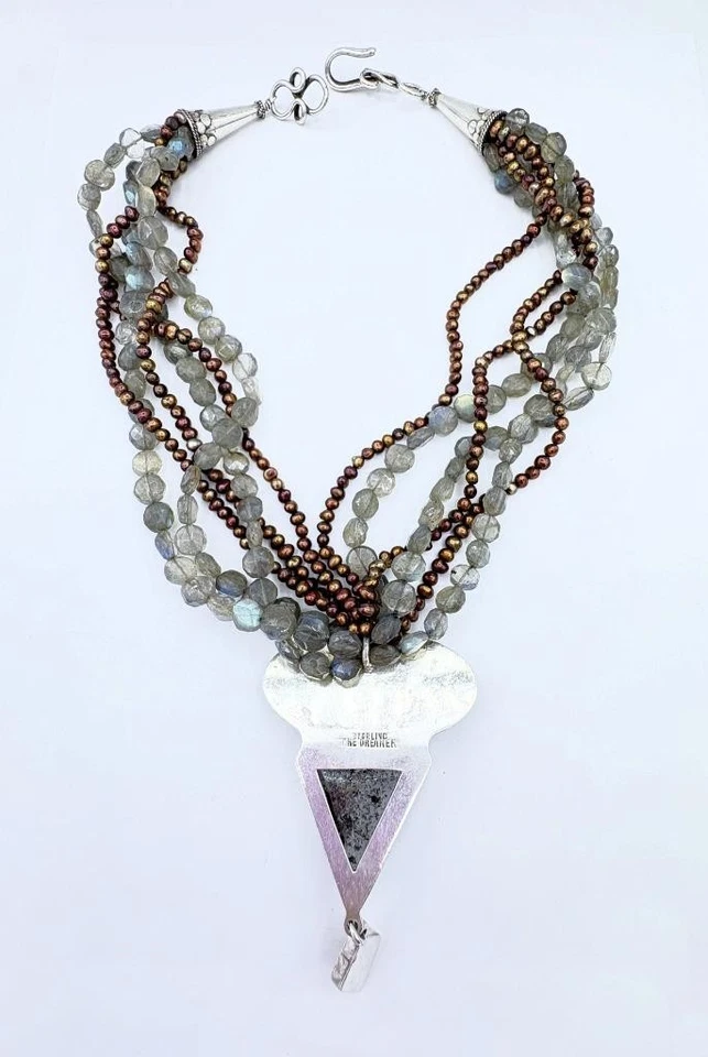 Precioso Collar Eco del Soñador Cuarzo Labradorita Jaspe Plata de Ley Foto 4 de 4