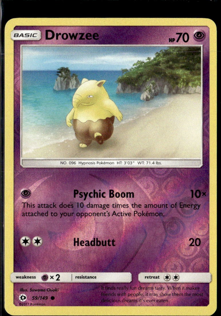 Pokemon Drowzee 59/149 Sun Moon Base Set Reverse Holo Common 2 Card Lot