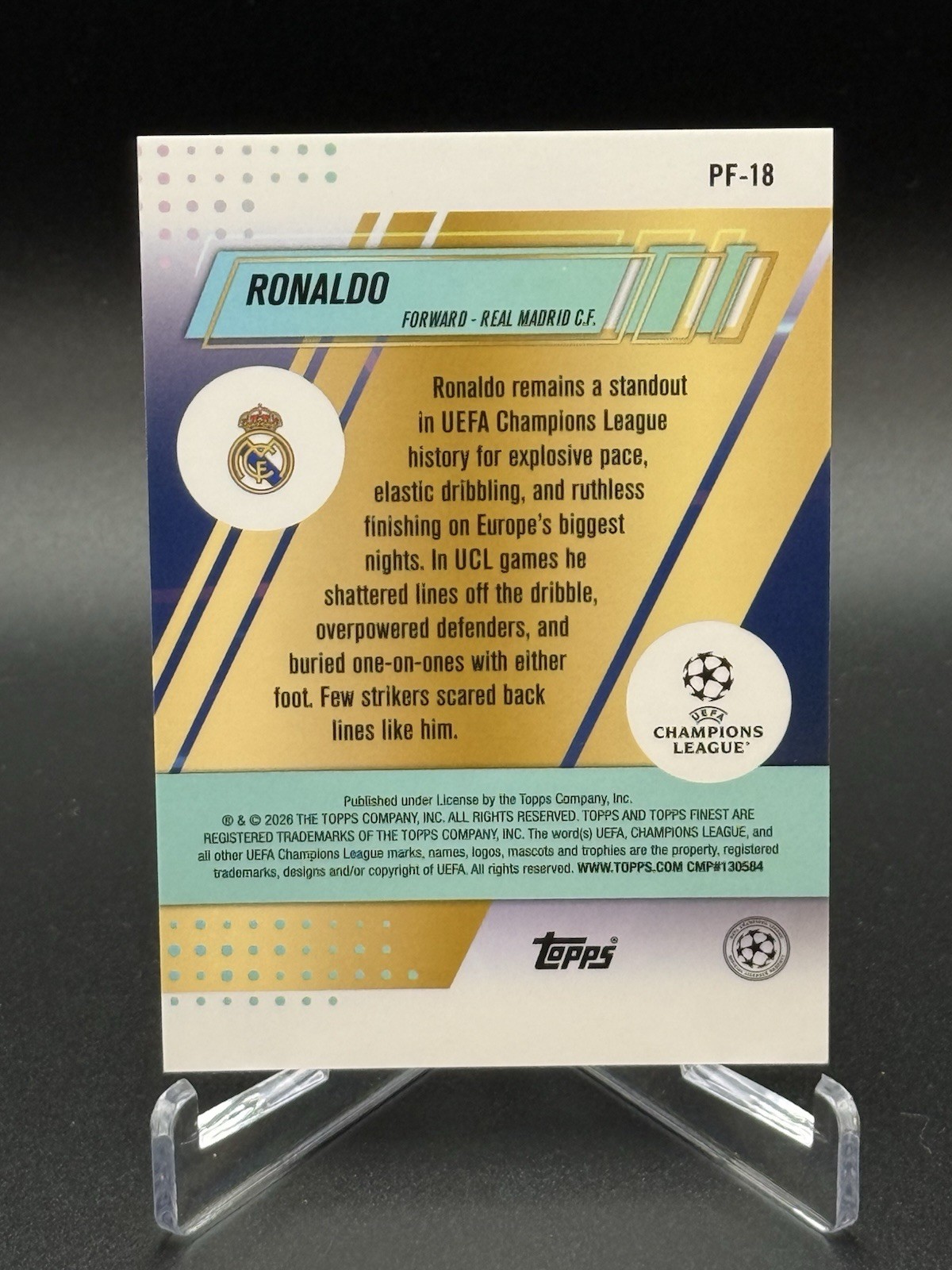 2025-26 Topps Finest UEFA PF-18 Ronaldo Real Madrid Purple Refractor /75 view 2