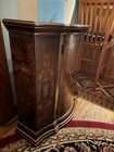 Curved Front Brown Wood Cabinet Floral Pattern 2 Door 1 Shelf Freestanding — photo 2