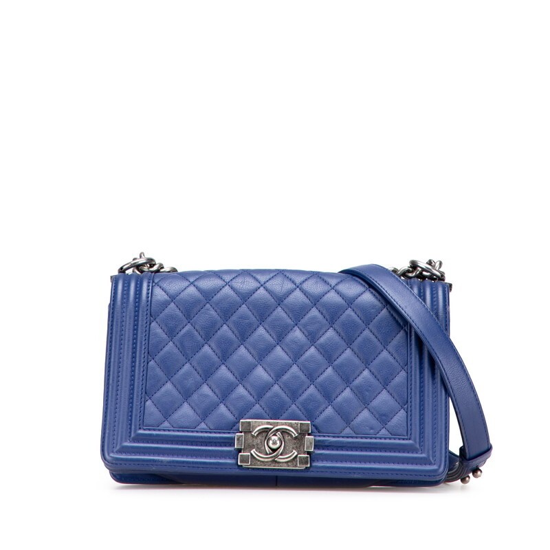 CHANEL Boy Chanel Coco Mark Chain Shoulder Bag Handbag Blue Lambskin Ladies CHAN
