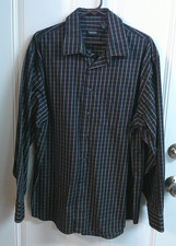 Men's XL 17-17 1/2 Button Up Black White Plaid Long Sleeve Shirt by Van Heusen