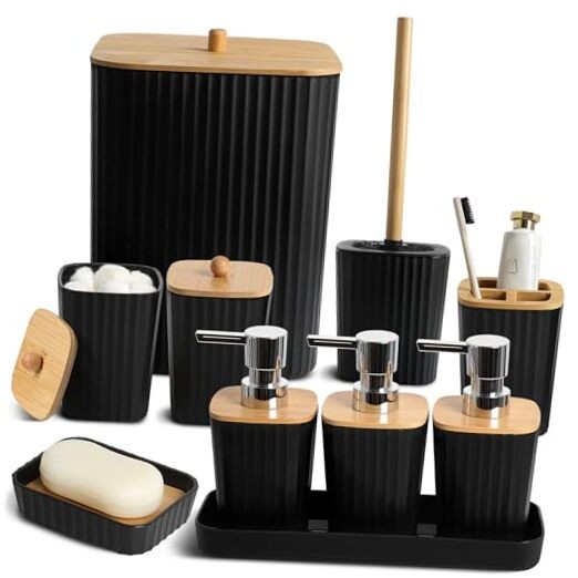 10-Piece Black Bathroom Accessory Set with Modern Matte Finish 10-Piece Black Bathroom Accessory Set with Modern Matte Finish