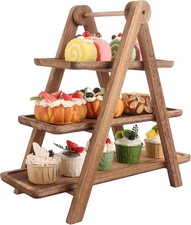 WOPPLXY Wooden 3 Tier Serving Tray, Rustic Foldable Tiered Cupcake Stand, Decor