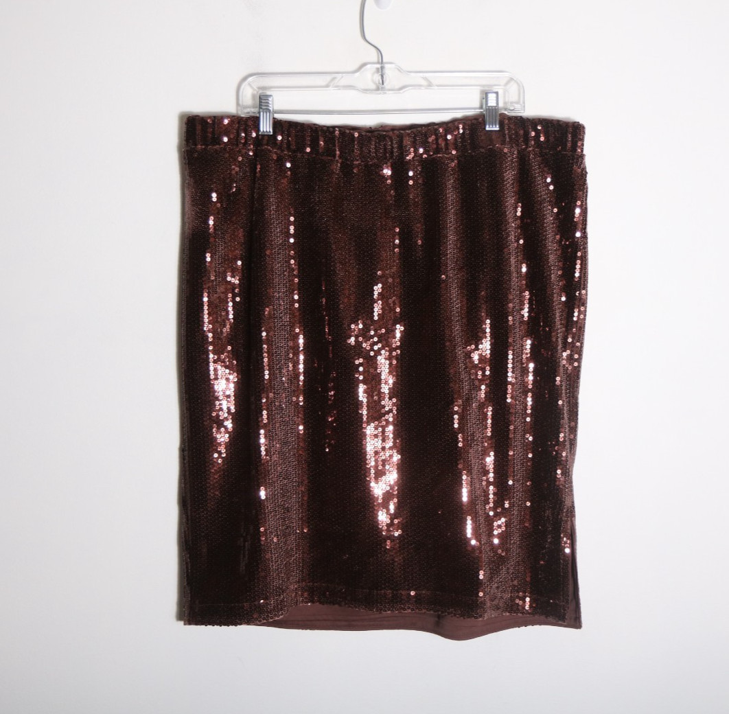 J Jill Brown Sequin Skirt Womens 2X Pencil Knee Length Stretch Party Going Out