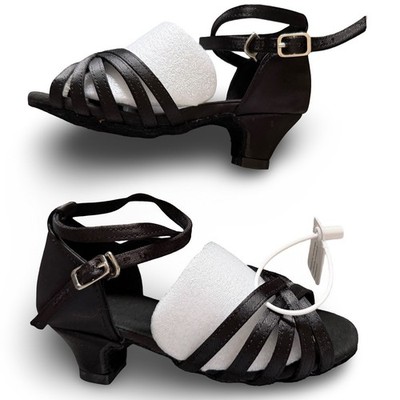 DanceandSway Kids Black Satin Latin Ballroom Dance Shoes Sz 7.5 EU 24 1.9''  Heel