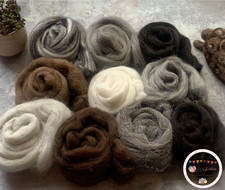 Heidifeathers Natural Wool Tops / Roving 'Animal Mix' - Felted Animals Wool 250g
