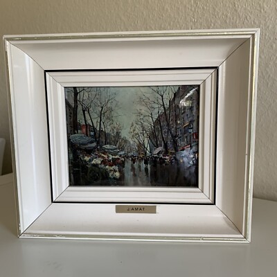 Barcelona Souvenir Ramblas Motiv Gerahmt Polysmalt Bild ''Jose Amat'' Retro