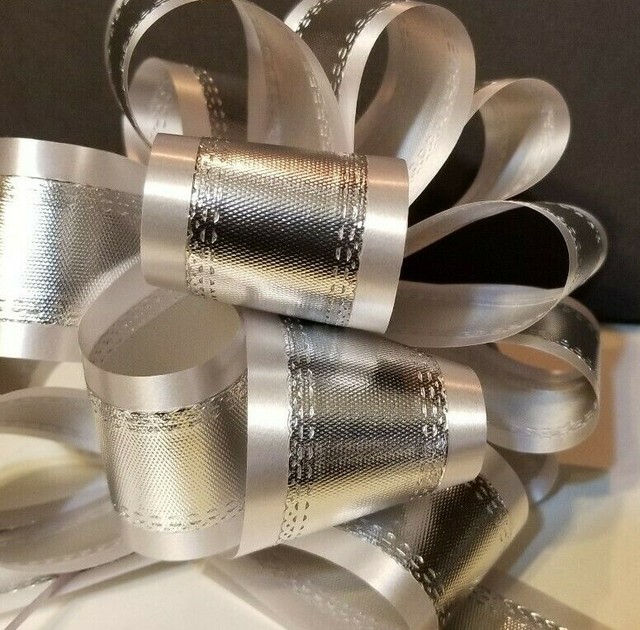 Single 50mm Ribbon Quick Pull Bow for Floristry & Gift HampersSilver