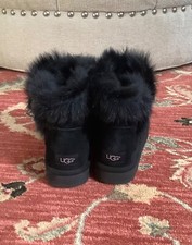 UGG Black Classic Boot Suede with Faux Fur