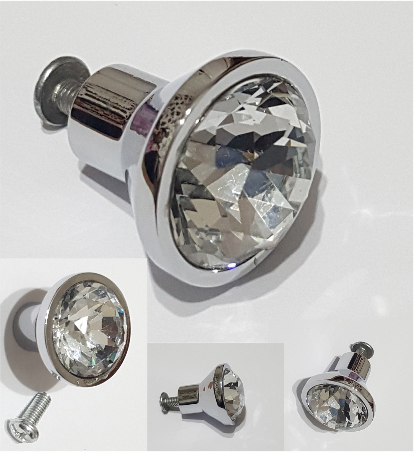 Chrome plated & Diamante Door Knobs Drawer Knobs set of four eBay