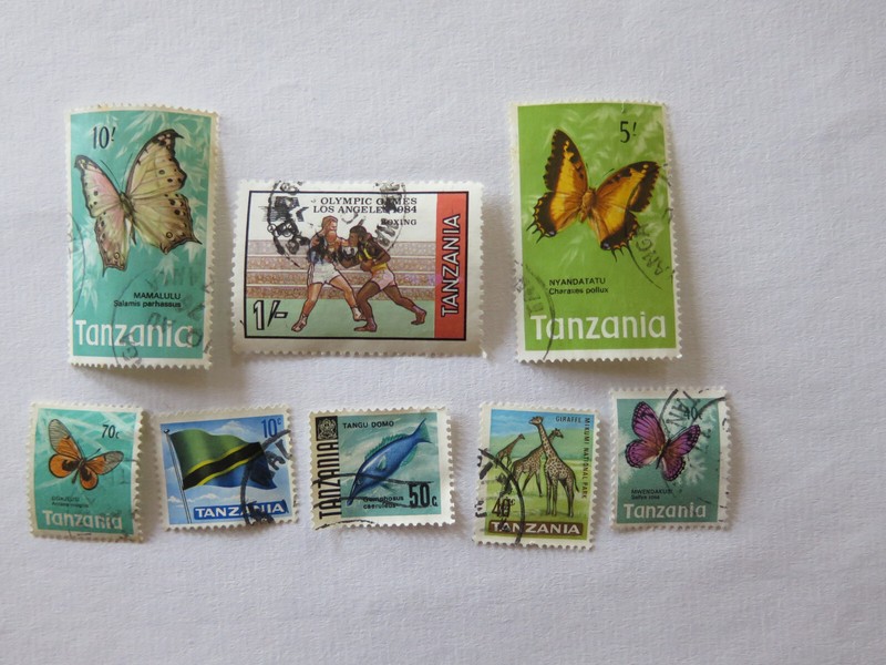 Tanzania used postage stamps, 8 different ones.