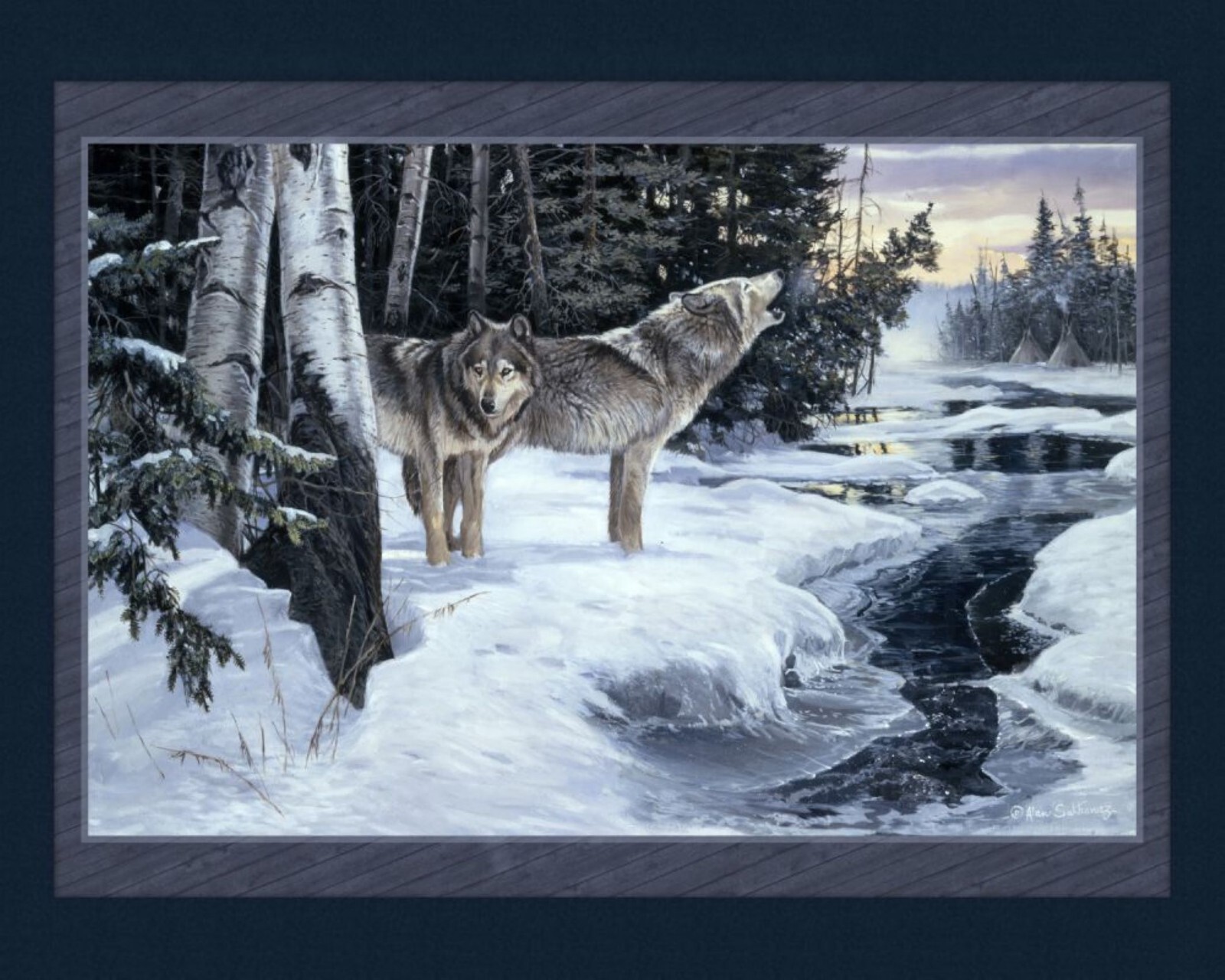 Wilderness Cry Wolf Quilt Top Panel Fabric for Wall Hanging