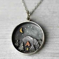 Mountain Forest Moon Round Pendant Necklace For Men And Women Creative Fashion