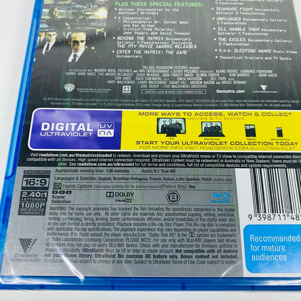 The Matrix Reloaded Blu-ray 2003 Region B New Sealed Keanu Reeves Sci-Fi - image 3 of 4