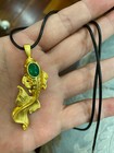 NEW*RARE*GORGEOUS GREEN CARNELIAN JADE天然玛瑙绿玉银镀金GOLDS925 GOLDFISH LEATHERNECKLACE — photo 2