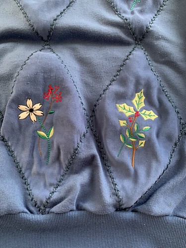 Vintage Alfred Dunner Sweatshirt Quilted Blue XL Floral Bird Cottage Grannycore - Picture 6 of 12