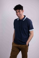 Men's Short Sleeve Cotton Button Polo Pique Shirt Navy