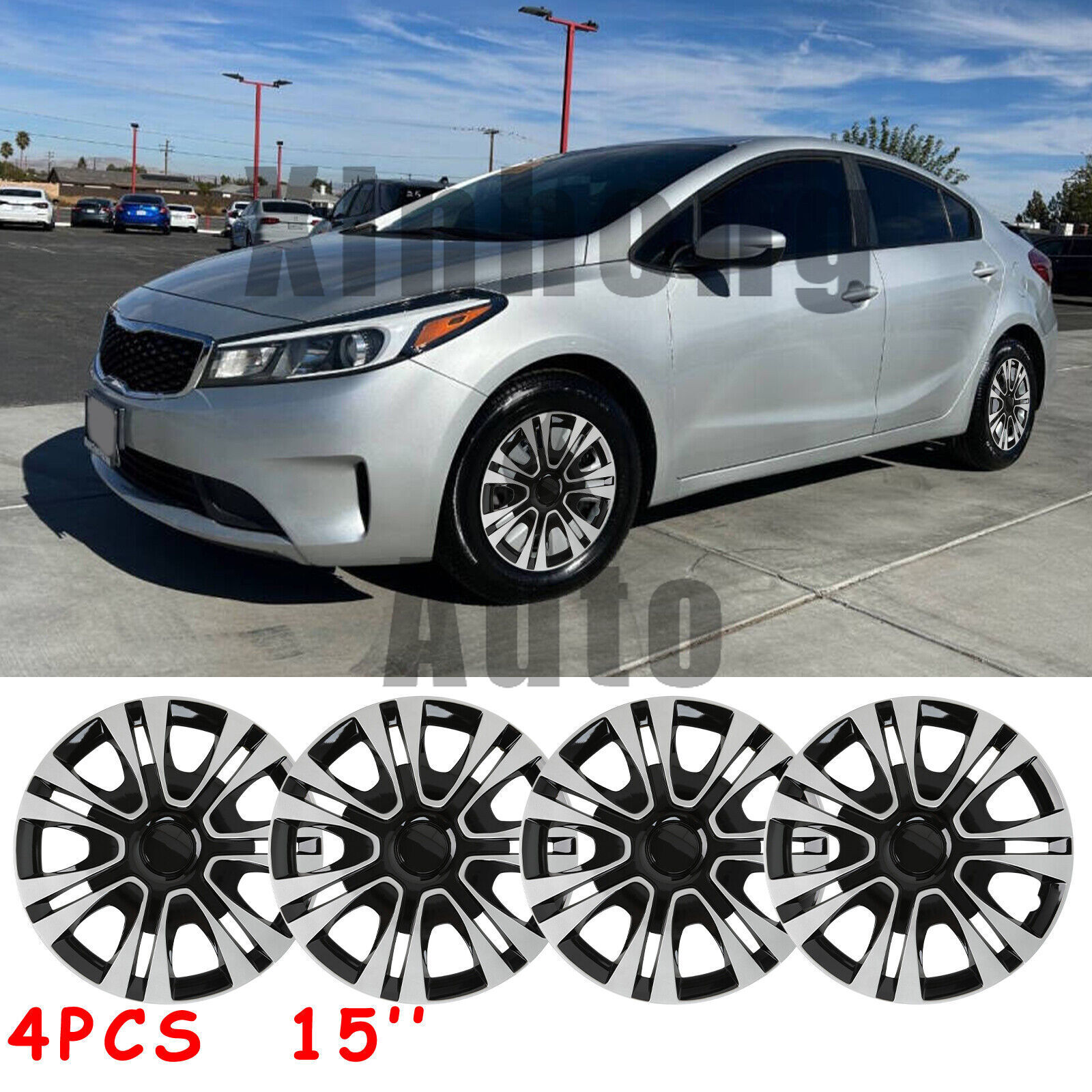Kia Forte 15-Inch 4-Piece Full Rim Snap-On Wheel Cover Hub Caps Replacement