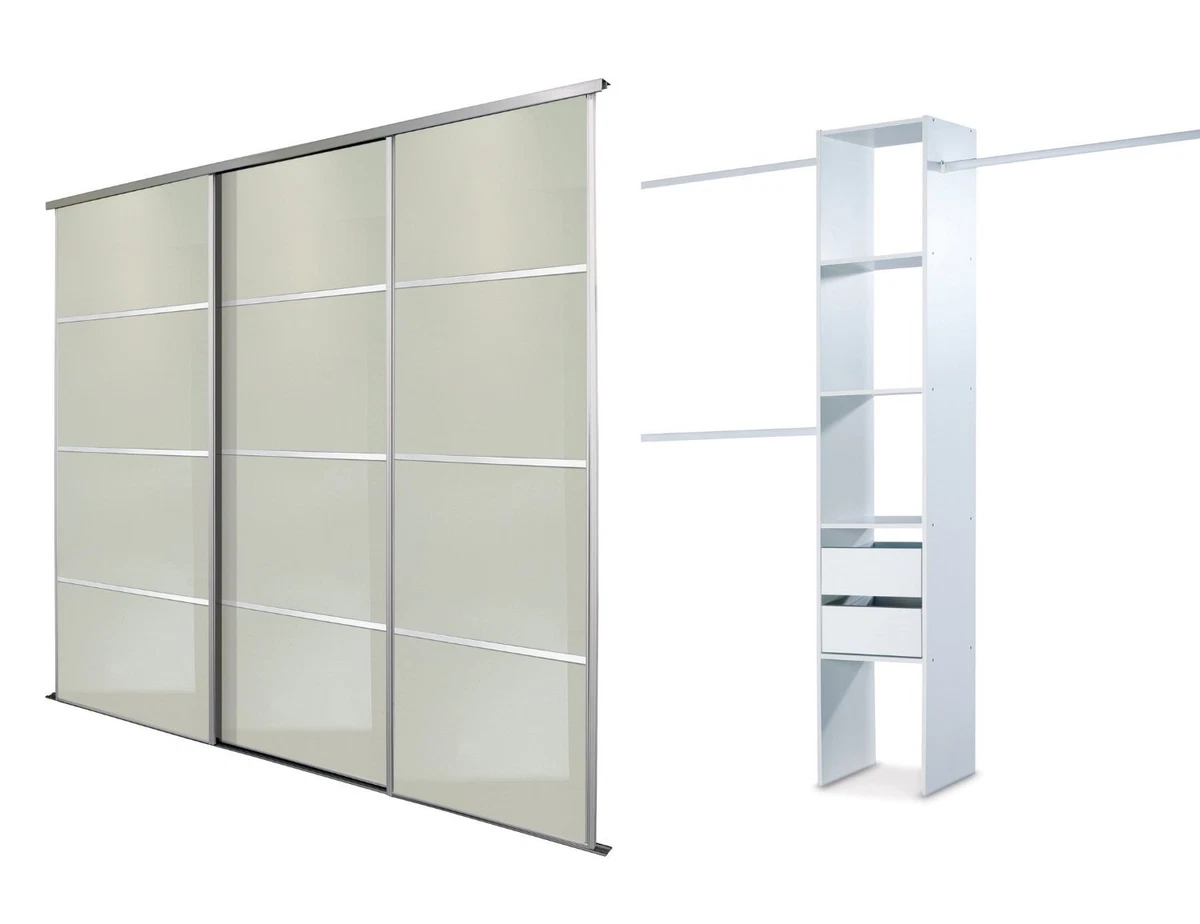 Sliding Wardrobe Doors 4 pane Mirror x 3 Storage. Up to 2692mm