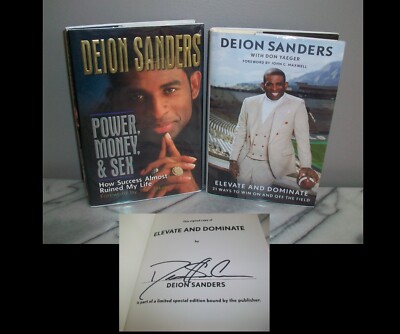 *Signed ELEVATE AND DOMINATE Deion Sanders + Rare POWER MONEY & SEX 1st Ed HC/DJ