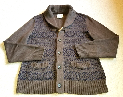 Mens Sweater-HAGGAR-brown Nordic wool blend shawl collar