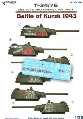 1:35 Decal Т-34/76 мod 1942/43 ChKZ - Kursk 1943 - 7 markings -  Colibri 35088