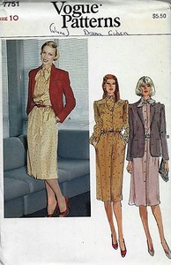 Vintage Vogue 7751 Women's Long Sleeve Front-button Dress & Jacket Pattern Sz 10