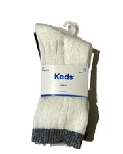 NWT Keds Women's 2 Pairs Wool Blend Crew Socks Size 6-10  White / Gray