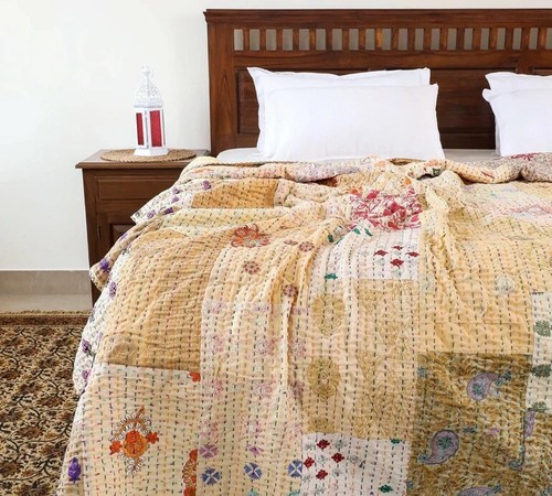Bohemian Silk Patchwork Quilt Kantha 