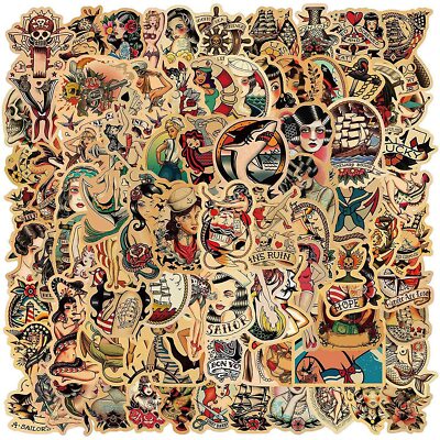 50pcs Retro Tattoo Girls Vintage Style Sticker Pack for Decoration Laptop Home