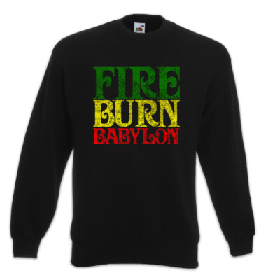 Fire Burn Babylon Sweatshirt Pullover Rasta Reggae Jamaika Afrika Rastafari