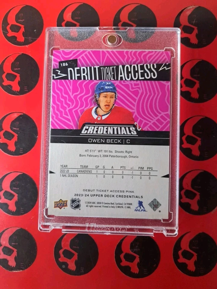 2023-24 Owen Beck Ice Credentials /49 Ticket Acces Pink Rookie #186 RC UD - Image 2 of 2