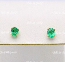 14k Solid Yellow gold Natural Emerald stud earring 0.75 carats oval
