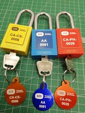3x Lockoff Padlock Electrician PLASTIC BODY lockout Safety safe isolation ID tag