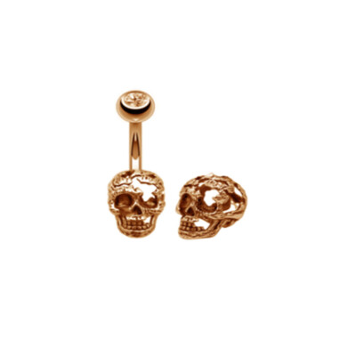 1 - 14 GA 3/8'' Gold Plated Ancient Skull Amber CZ  Belly Button Navel Ring B632S