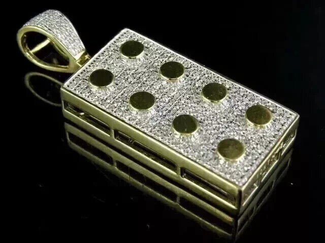 2Ct Round Cut Real Moissanite Lego Bricks Charm Pendant 14K Two