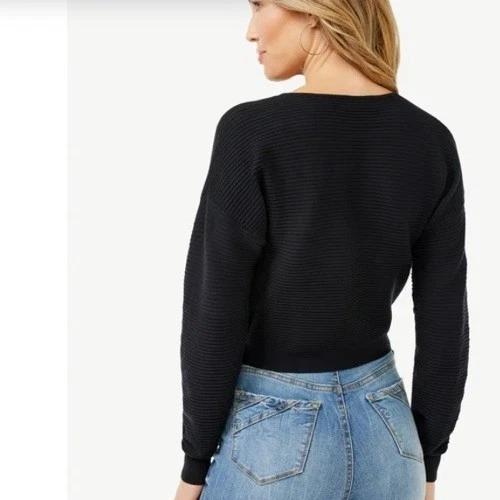 Sofia Vergara Black Wrap Sweater Faux Color: Black Anthracite Medium - Image 4 of 4