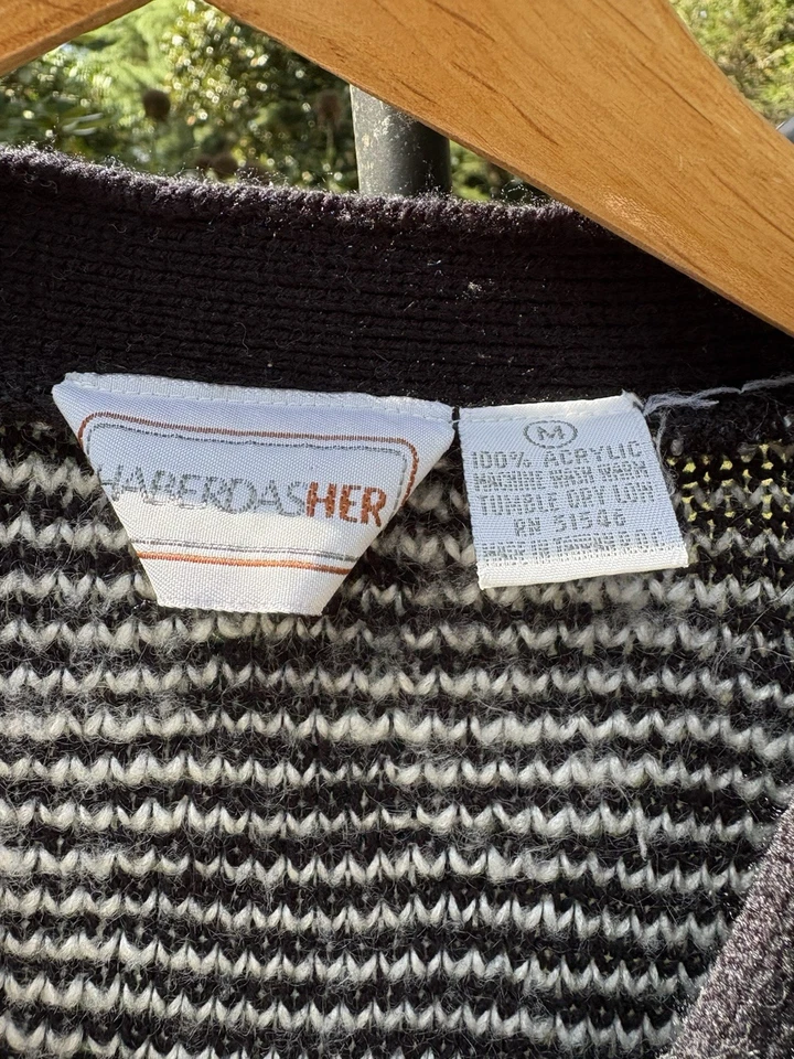 Suéter cárdigan tejido blanco y negro vintage años 80 talla mediana Foto 2 de 4